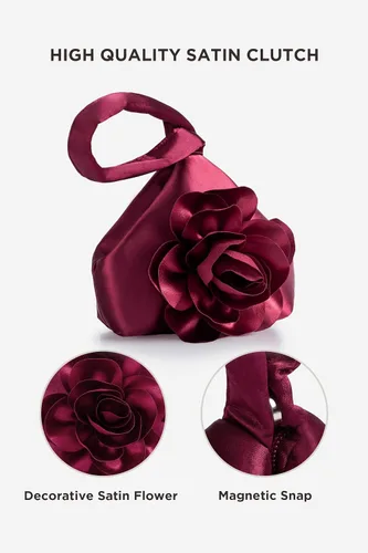 Miniatura 4 de BABEYOND Bolsos de mano para mujer, bolsos de noche de satén con flores, bolso de pulsera elegante para fiestas, uso diario, boda