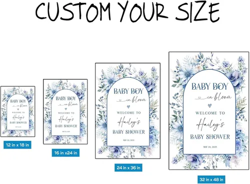 Miniatura 5 de Letrero de bienvenida personalizado para bebé, decoración de ducha de bebé en flor, tema floral azul, regalo para recién nacido de mamá y papá