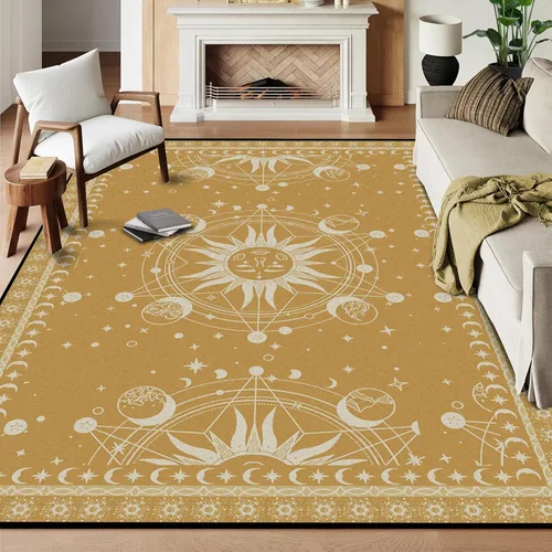 Miniatura 20 de 5' X 7' Alfombra con diseño de sol y luna, alfombras boho celestiales para dormitorio, sala de estar, estilo bohemio, oculto, media luna, solar