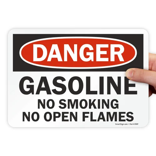 SmartSign - U9-1240-ND_7x10 "Danger - Gasolina, No Smoking No Open Flames" Etiqueta | Vinilo laminado de 7" x 10" Negro/Rojo sobre Blanco