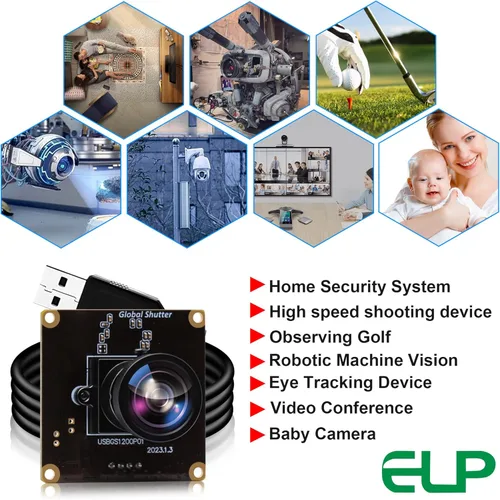 Miniatura 9 de ELP Módulo de cámara USB de obturador global gran angular de alta velocidad para computadora 1080P Mini UVC USB2.0 Tablero de cámara web con lente