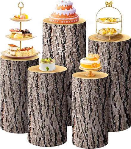 Miniatura 23 de SaitiMade Juego de 3 fundas para pedestal de cilindro beige, fundas de elastano para decoración de fiestas, bodas o eventos de cumpleaños, solo