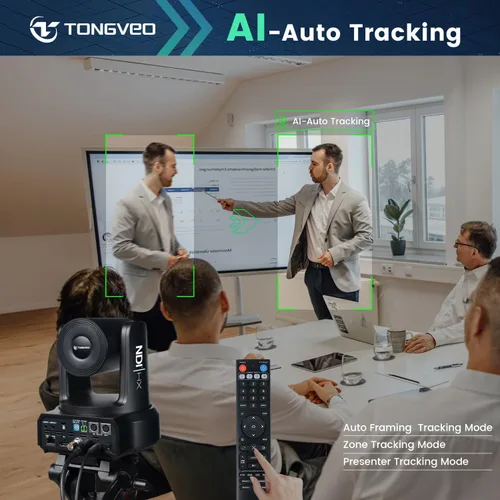 Miniatura 5 de Cámara 4K NDI PTZ 60FPS, 4KP60 AI Auto-Tracking 20X Zoom óptico Cámara de videoconferencia 1/1.8 UHD CMOS 8.42MP con USB 3G-SDI HDMI LAN Salidas POE
