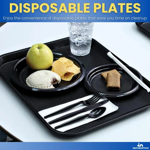 Miniatura 6 de Platos redondos de postre de plástico negro de 6 pulgadas, desechables, paquete de 125