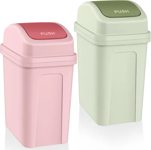 Miniatura 8 de Sumind 2 piezas cubos de basura de baño de 2.6 galones con tapa oscilante, cubo de basura pequeño de plástico para baño, cubo de basura para Verde