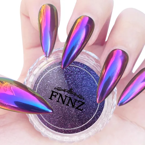 Miniatura 9 de FNNZ Polvo para uñas cromado camaleón, polvo de pigmento para uñas con cambio de color, polvo de purpurina con efecto espejo mágico camaleón, efecto