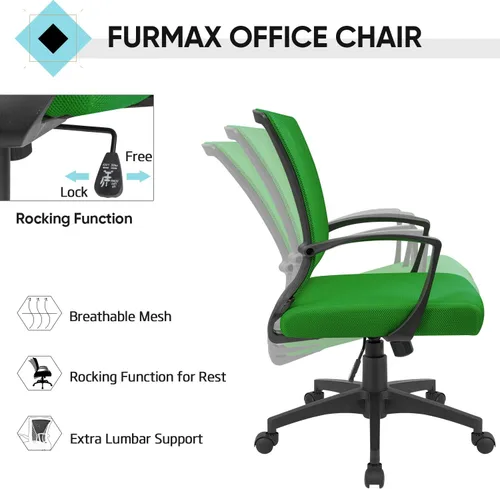 Miniatura 5 de Furmax Silla de oficina ergonómica de escritorio para computadora, silla de malla, respaldo medio, soporte lumbar giratorio con reposabrazos