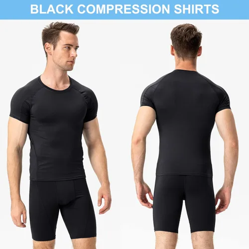 Miniatura 2 de Paquete de 3 camisetas de compresión atléticas para hombre, manga corta, camiseta de entrenamiento, camiseta deportiva fresca y seca