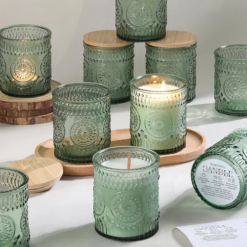 DARJEN Paquete de 10 tarros de vela verdes para hacer velas, tarros vacíos de vidrio de 7.5 onzas con tapas y etiquetas de bambú, recipientes para