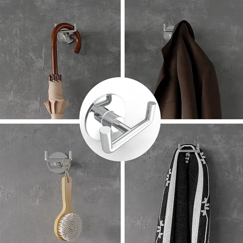 Miniatura 3 de Ruacq Gancho doble adhesivo para toallas, base redonda cromada, bata de baño, soporte para toallas de mano, acero inoxidable y aleación de zinc