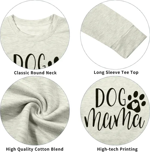 Miniatura 5 de ALLTB Sudadera con estampado de texto en inglés Dog Mom para mujer, sudadera de manga larga con estampado de letras