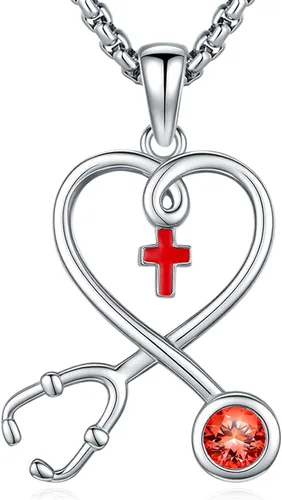 Miniatura 144 de Collar de alas de ángel de plata de ley 925, ángel de la guarda, enfermera RN caduceo, dije de ángel de cristal, joyería de regalo para mujer