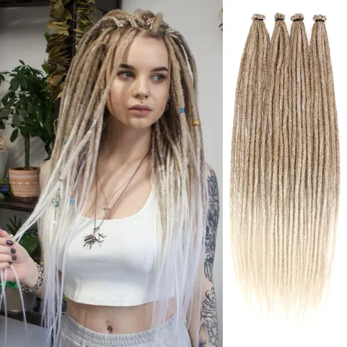 Miniatura 21 de Kraler - Extensiones de rastas de 22 pulgadas con 40 hebras, trenzadas a mano, estilo reggae, de color blanco perla, sintéticas, de 0,6 cm de ancho