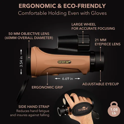 Miniatura 4 de Telescopio monocular de 12 x 50 - FMC a prueba de niebla, IP67 impermeable telescopio de mano - fase BAK4 y prisma recubierto dieléctrico - Juego
