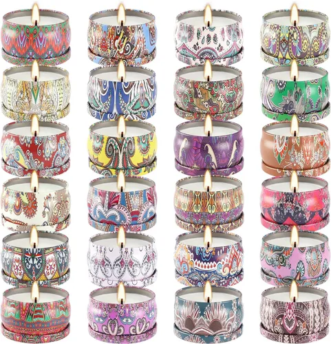 Miniatura 8 de Set de regalos de velas perfumadas de 24 piezas, velas de Adviento de cera de soja en lata de viaje para el hogar, velas en frasco de 2.5 oz