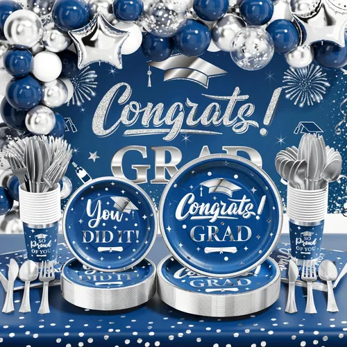 Decoración para fiestas de graduación de clase de 2026, 245 piezas de suministros de decoración de grado universitario, vajilla desechable (reserva