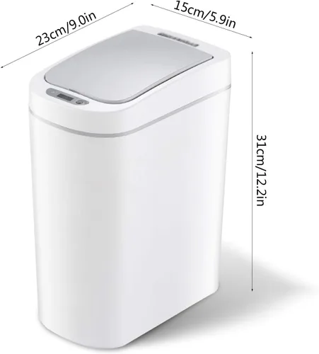 Miniatura 2 de Cesta de basura de 1.8 galones, impermeable, pequeño cubo de basura de plástico estrecho para baño, bote de basura sin contacto, funciona con 2
