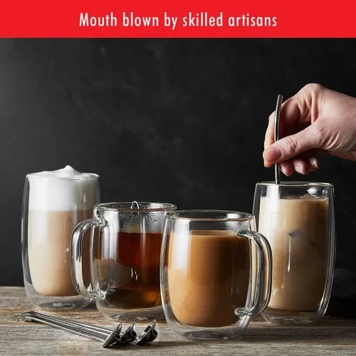 Miniatura 7 de ZWILLING Sorrento Plus 4 piezas de taza de café de vidrio de doble pared, aislada, 12 oz/355 ml, transparente