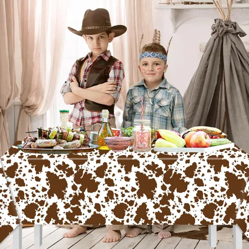 Miniatura 2 de Decoraciones de vaca de las montañas, 3 manteles con estampado de vaca, animales de granja, estampado de vaca marrón, funda rectangular de plástico