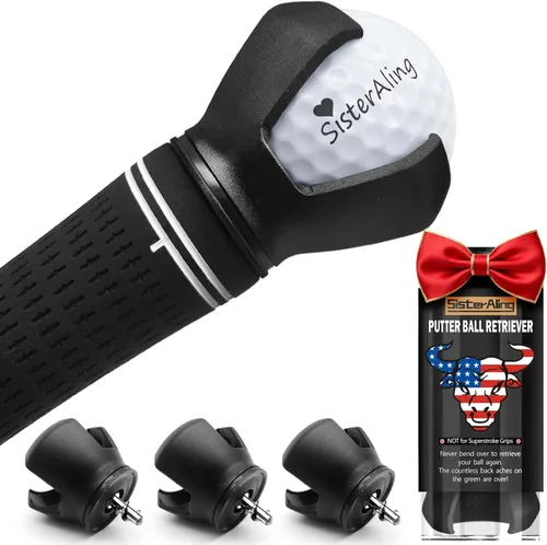 Miniatura 8 de Recogida de recuperador de pelotas de golf de 3 puntas, garra de protección de espalda puesta en el agarre del putter, agarrador de bolas de Negro