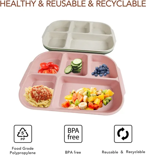 Miniatura 4 de 4 platos divididos de 10.8 pulgadas para niños y adultos, placas de control de porciones, placa de compartimento apta para lavavajillas