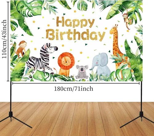 Miniatura 2 de Suministros para fiesta de cumpleaños de safari con temática de animales de la selva, telón de fondo, zoológico, animales, decoraciones de fiesta