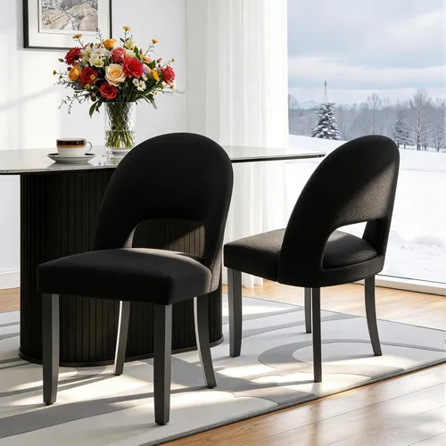 Juego de 2 sillas de comedor de madera, modernas sillas de comedor tapizadas para cocina con tela de lino y respaldo abierto, patas de madera de