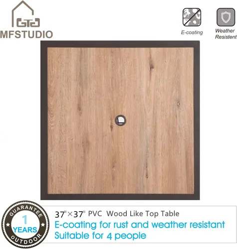 Miniatura 5 de MFSTUDIO Mesa de bistró cuadrada de 37" para el patio, mesa de comedor, muebles de exterior, mesa de jardín, imitación de superficie de madera