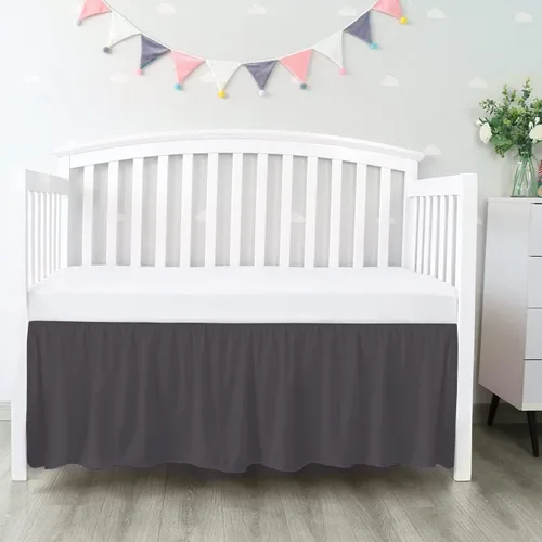 Miniatura 17 de 100% algodón egipcio, cuna de guardería infantil (24 x 38 + 10 pulgadas), falda de cuna de 800 hilos con volantes para polvo, faldas de ropa de cama