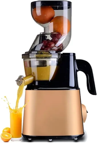 Máquina exprimidora, exprimidor de prensa en frío, fácil de limpiar, exprimidor lento para frutas y verduras, sin BPA (color: dorado)