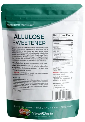 Miniatura 2 de Viva Doria Edulcorante de alulosa, 2 libras (31.99 oz) Sustituto de azúcar sin calorías Ideal para café, té, cocinar y hornear Apto para dieta