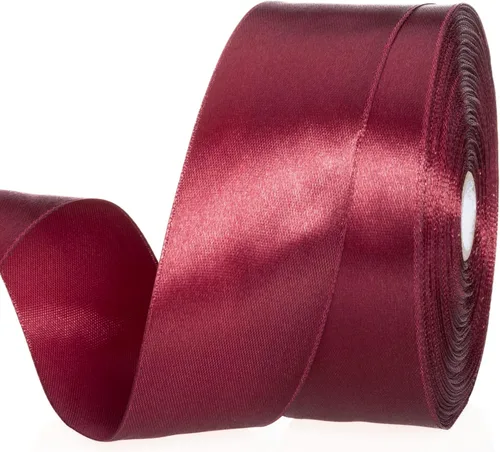 YASEO Cinta de satén sólido color rojo vino de 1 1/2 pulgadas, cinta de tela artesanal de 50 yardas para envolver regalos, ramos florales,
