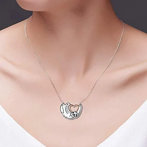 Miniatura 3 de Collar largo tiantian de plata con forma de corazón de perezoso para mujer, collar con colgante de Solth, con tarjeta de mensaje, joyería de Navidad