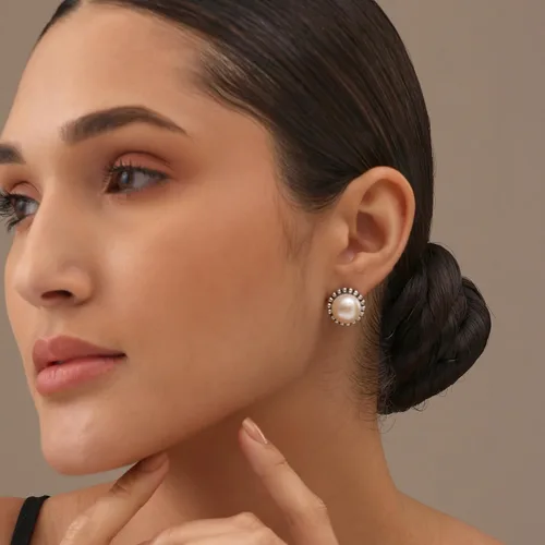 Miniatura 2 de LeCalla Pendientes de perlas de plata de ley 925 para mujer Aretes de perlas con clip en la espalda Omega para mujer