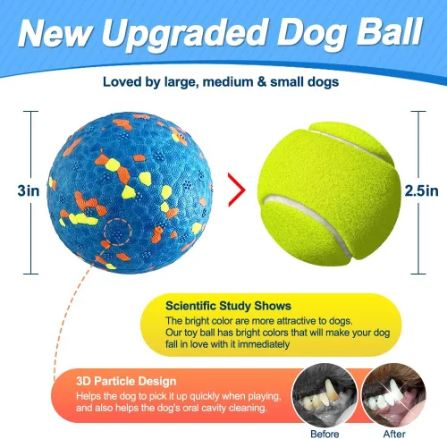 Miniatura 2 de Mankoda Pelotas para Perros, Pelotas de Tenis para Perros para Masticadores Agresivos, Juguetes Duraderos de Dentición de 3 pulgadas para Morder