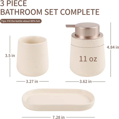 Miniatura 2 de BosilunLife Juego de accesorios de baño 3 piezas - Juego de dispensador de jabón con espuma de cerámica para baño, decoración de baño estilo casa