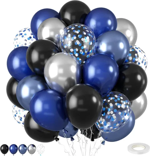 Miniatura 14 de Globos de látex azul marino, azul oscuro, verde y blanco, 12 pulgadas, con cinta para cumpleaños, baby shower, safari en la selva, decoraciones