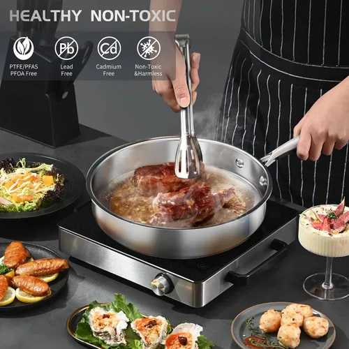 Miniatura 4 de Meythway Juego de ollas y sartenes no tóxico, juego de utensilios de cocina de acero inoxidable de 16 piezas con vaporera, juego de utensilios