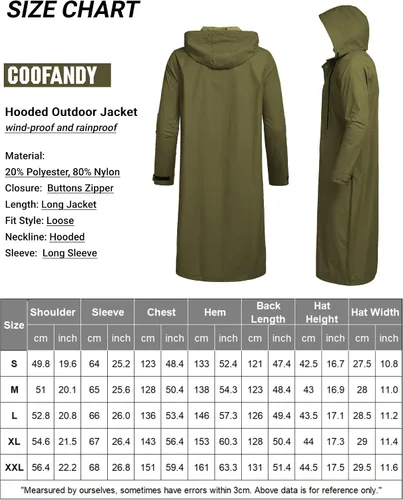 Miniatura 6 de COOFANDY Chaqueta impermeable para hombre con capucha, impermeable, ligera, activa, larga