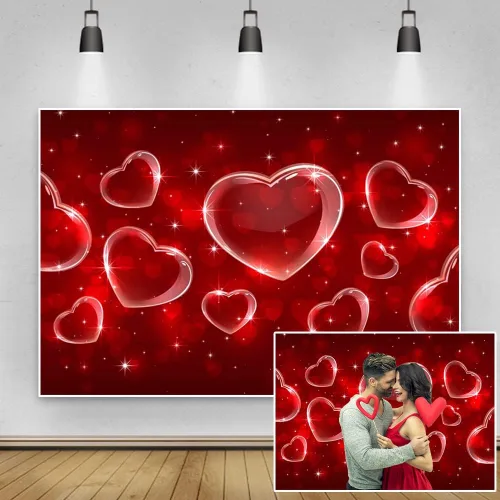 Miniatura 2 de Yeele Telón de fondo de fotografía de corazón rojo de principios de los años 2000 de 5 x 3 pies, diseño de estrellas de los años 90, fotos