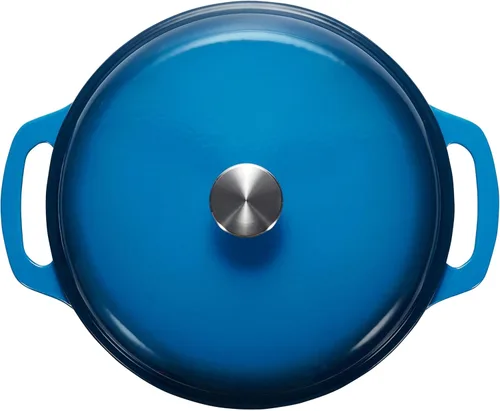 Miniatura 3 de Amazon Basics Olla de horno holandés de hierro fundido con tapa, esmaltada, redonda, doble asa, resistente, pequeña, 4.3 cuartos de galón, azul