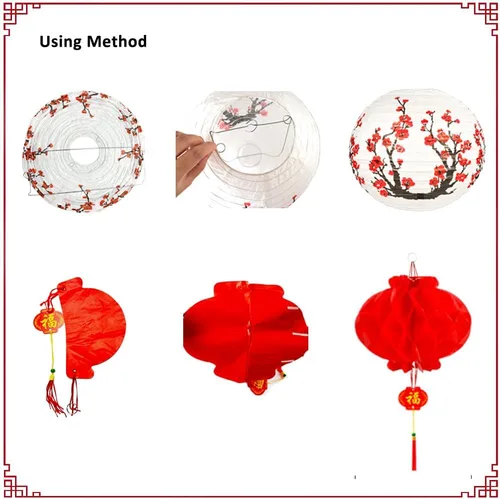 Miniatura 6 de Hibach - Juego de 26 linternas de papel chinas japonesas con flor de cerezo rojo, 12 x 8 pulgadas para temática asiática, cumpleaños, hogar