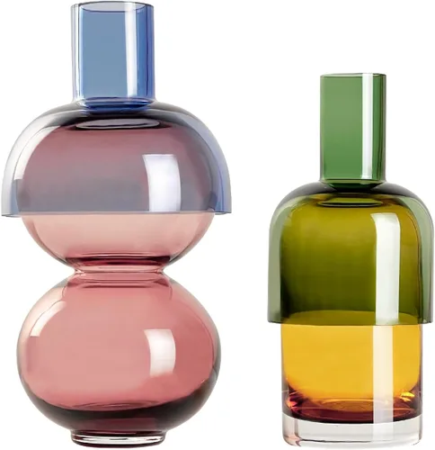 Miniatura 2 de Cloudnola Juego de 2 floreros reversibles de cristal y florero de flores, rosa, azul, verde y amarillo, juego de regalo ideal para el hogar, bodas