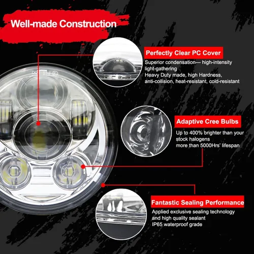 Miniatura 4 de Faro LED proyección Wisamic 5 – 3/4 pulgadas 5.75 pulgadas Daymaker para motocicletas Harley-Davidson 9 piezas foco, Plateado Plateado (sliver)