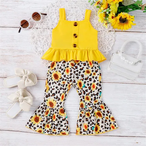 Miniatura 6 de PATPAT Infant Baby Girl Cami Romper Bodysuit Tops Flared Bell Bottom Pants Leggings 2Pcs Outfits