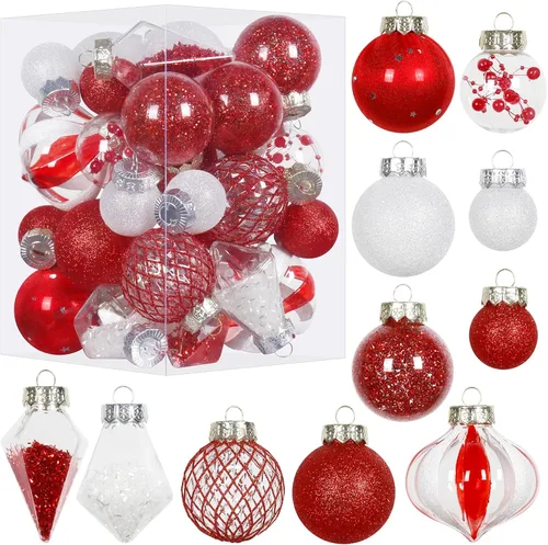 Miniatura 13 de Juego de Adornos de Bolas de Navidad, 34 piezas de adornos de Navidad de plástico transparente irrompibles para decoración colgante del árbol