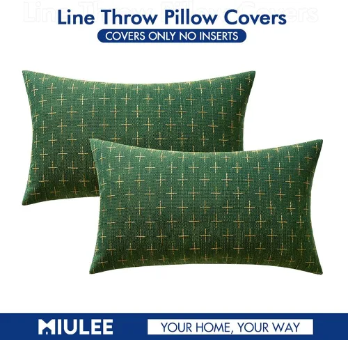 Miniatura 308 de MIULEE - Juego de 2 fundas de almohada decorativas de lino de arpillera navideñas, modernas, estilo campestre, rústicas, tejidas, con textura