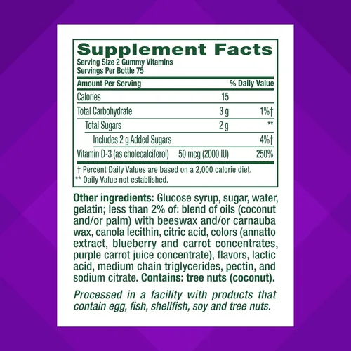 Miniatura 4 de Vitafusion Gomitas de Vitamina D3, Apoyo Óseo e Inmune, Sabor Melocotón, Zarzamora y Fresa, Suplemento de Vitamina D3 en Gomitas de 50 mcg