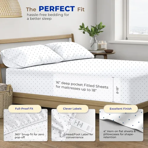 Miniatura 4 de THREAD SPREAD Sábanas de Cama Impresas de Algodón Egipcio 100% - Juego de Sábanas Queen de 600 Hilos de 4 Piezas, Sábanas de Satén de Lujo Hotelero