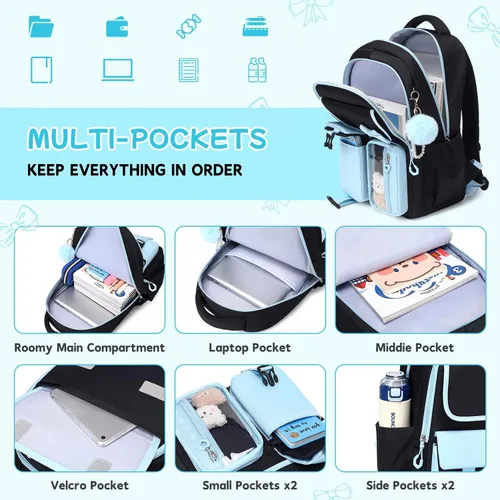 Miniatura 4 de Mochila para niñas, mochila escolar para niñas, bonita mochila con lazo para niñas, niños y adolescentes, para estudiantes de escuela primaria